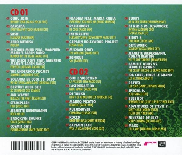 Albumcover mit Titellisten für CD1 und CD2, verschiedene Künstler, grün-blaues Farbschema.