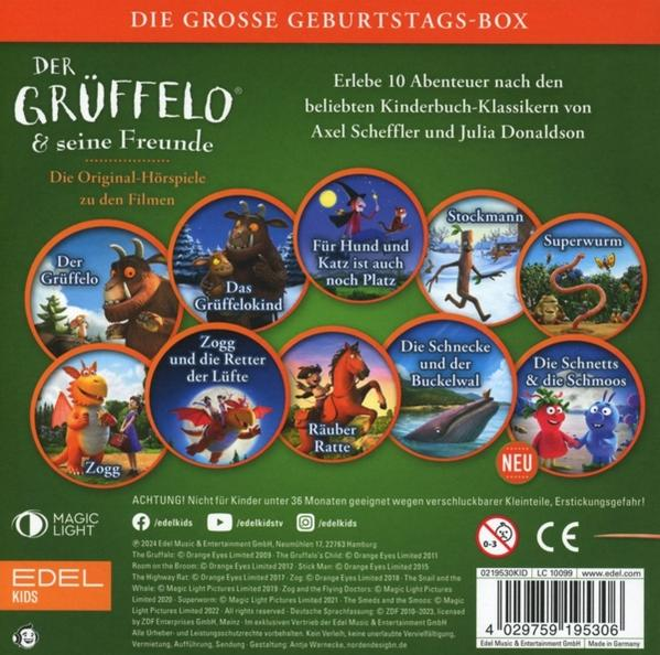 Box-Cover für ein deutsches Kinderbuch mit Cartoonfiguren und Buchtiteln.