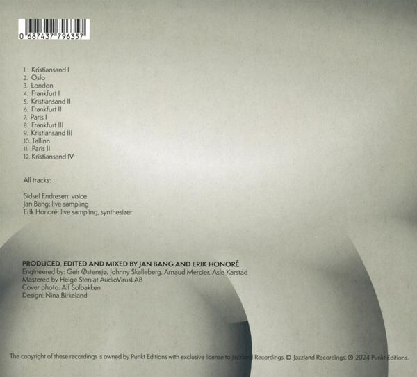Rückseite einer CD-Hülle. Listet Tracks 1-12, Credits und ein Schwarzweißbild auf.