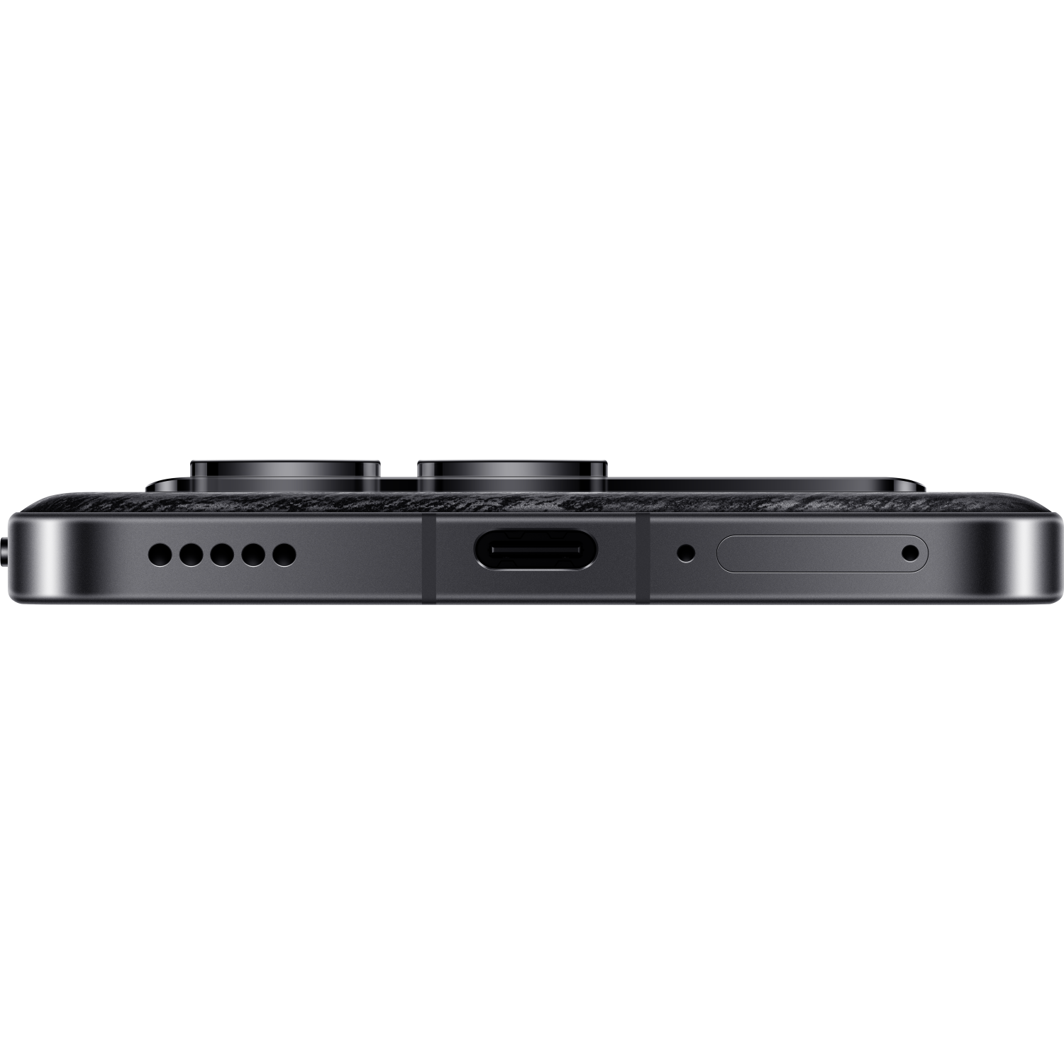 Close-up of a smartphone's bottom. It shows the charging port, speaker holes, and other details.