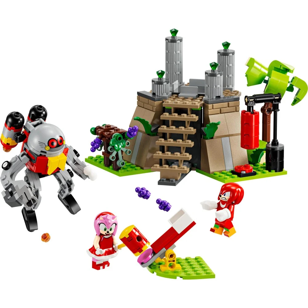 Zestaw Lego Sonic: Robot, Amy, Knuckles i Eggman na zestawie konstrukcyjnym.