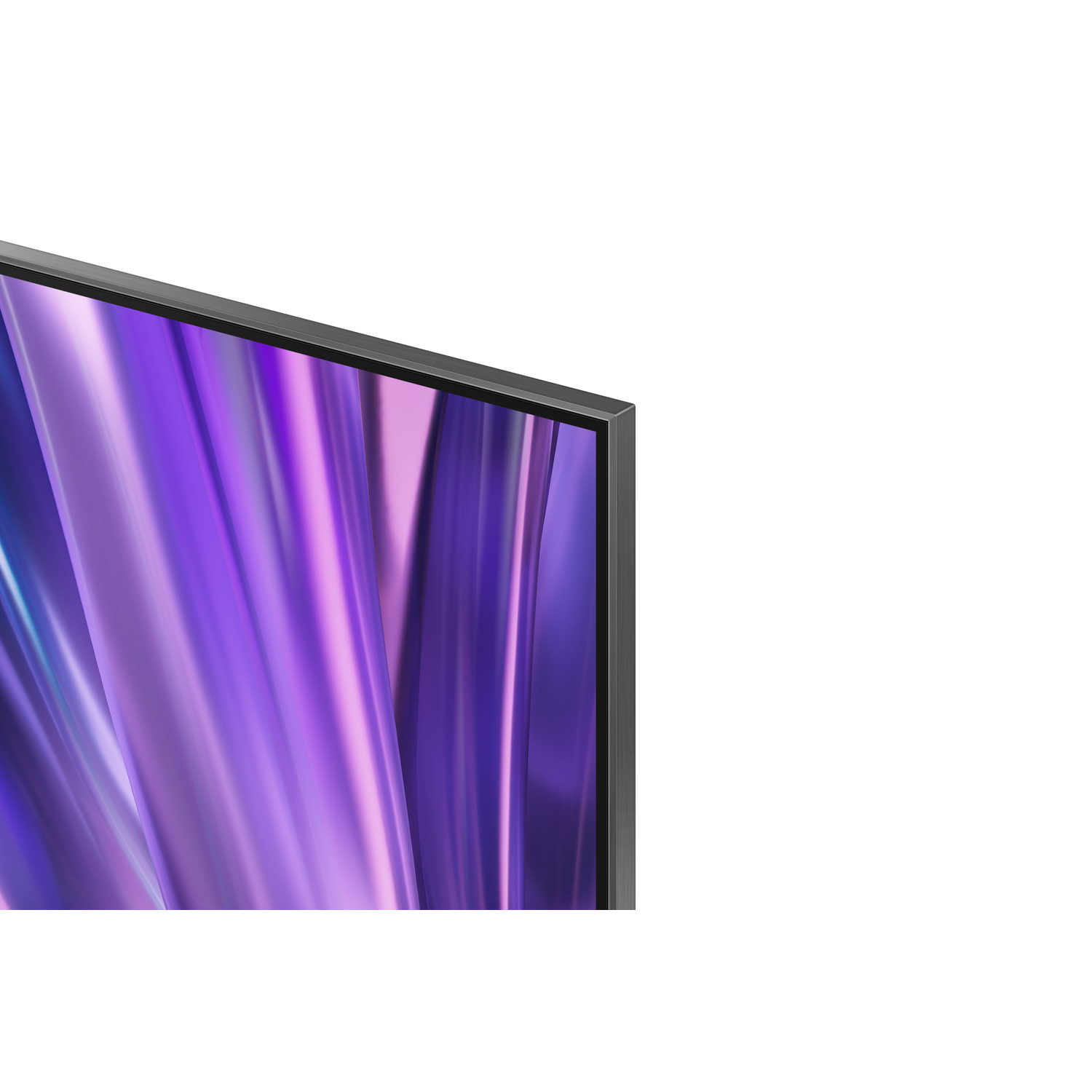Gros plan d'un écran de télévision, affichant une image abstraite violette et rose.