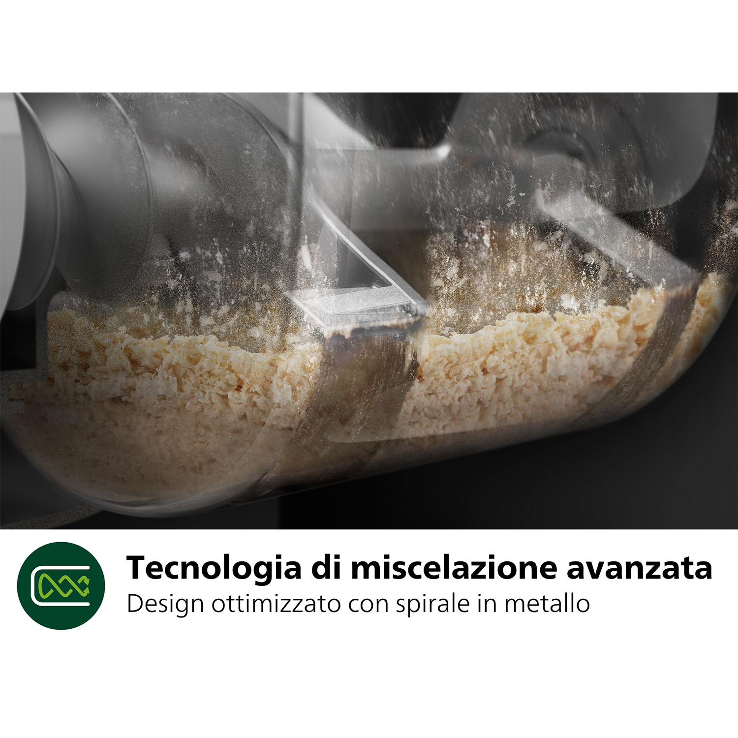 Primo piano di una macchina con pasta che si mescola all'interno di un contenitore trasparente.