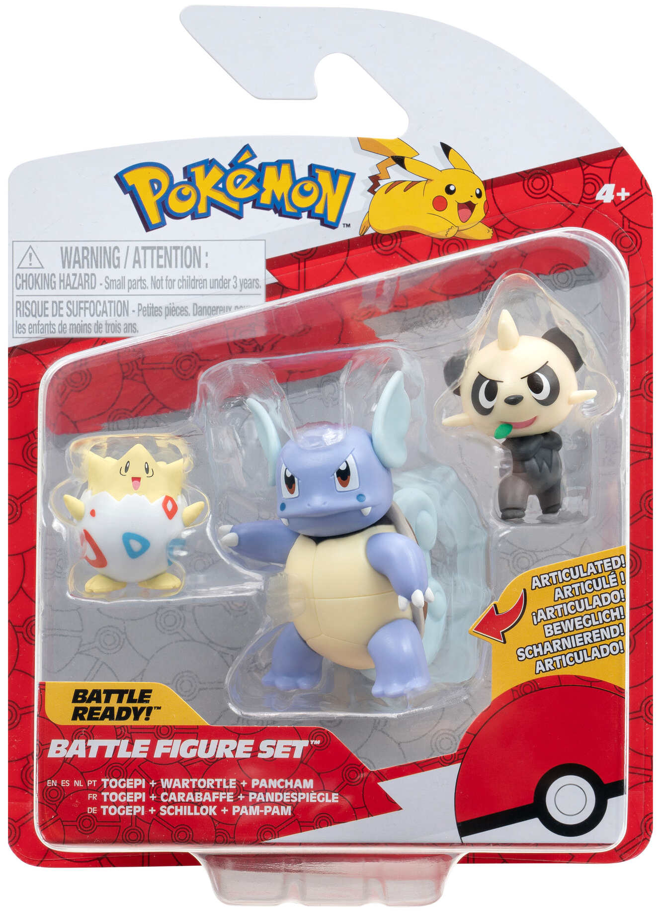 JAZWARES Pokémon 3 db-os figura csomag, Togepi, Pancham, Wartortle (PKW3051)