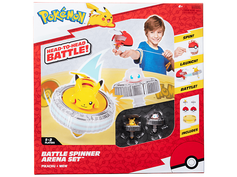 JAZWARES Pokémon kétpörgettyűs harci készlet, csatatérrel, Pikachu, Mew, 2 db pokélabdával (PKW4403)