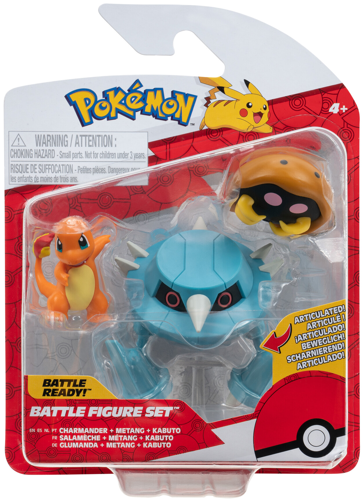 JAZWARES Pokémon 3 db-os figura csomag, Kabuto, Charmander, Metang (PKW3052)