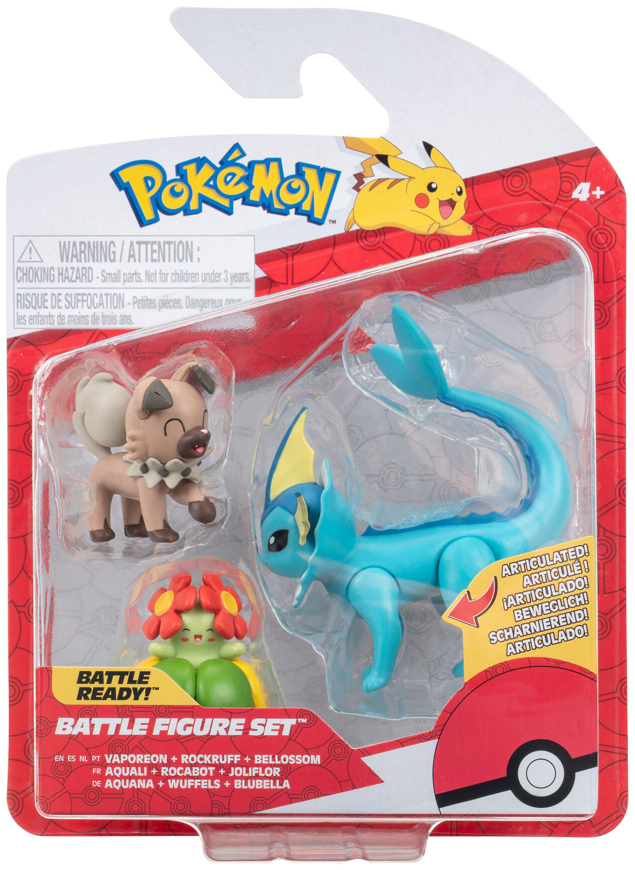 JAZWARES Pokémon 3 db-os figura csomag - Rockruff, Bellossom, Vaporeon (PKW3048)