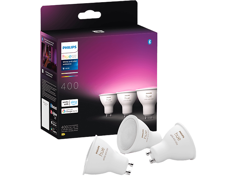 Philips Hue Led Lamp Spot Gu10 4.2w Wit En Gekleurd Licht 3 Stuks (929003666503)