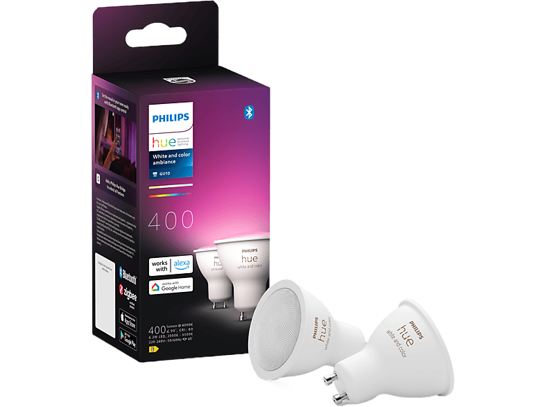 Philips Hue Led Lamp Spot Gu10 4.2w Wit En Gekleurd Licht 2 Stuks (929003666502)