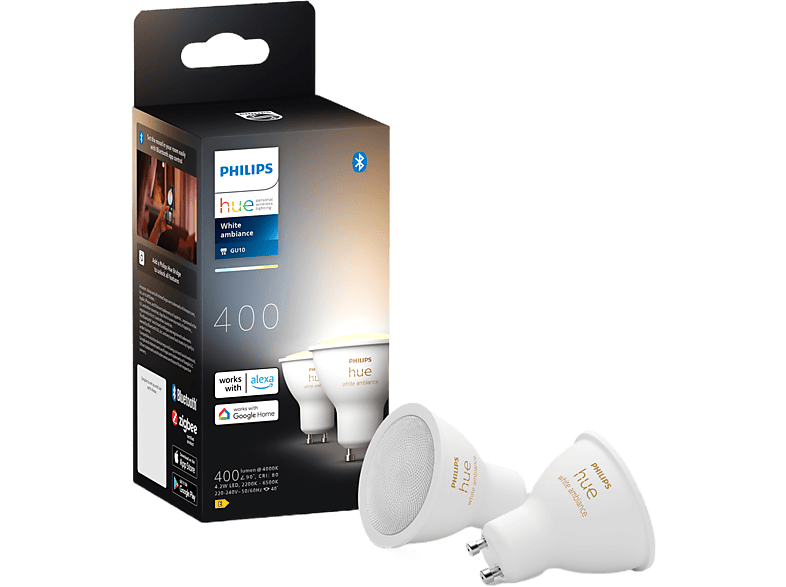 Philips Hue Led Lamp Spot Gu10 4.2w Warm-tot Koelwit Licht Wit 2 Stuks (929003666702)