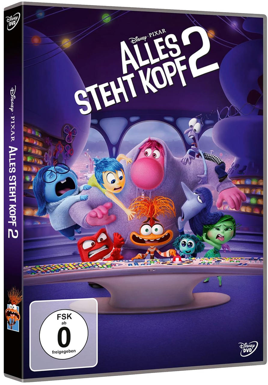 Inside Out 2 DVD-Cover mit animierten Charakteren.