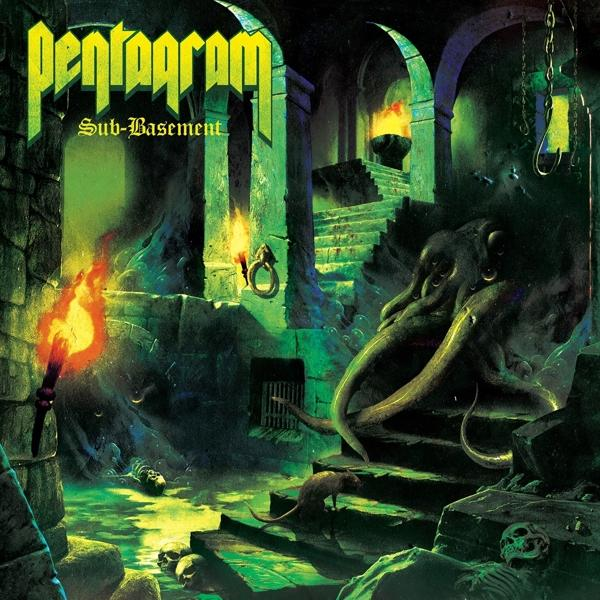 Albumcover von Pentagrams Sub-Basement, mit einem Monster und einer Dungeon-Szene.