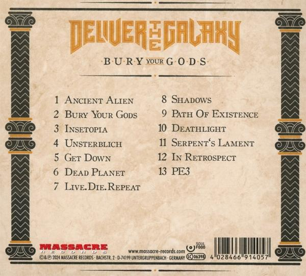 CD-Hülle mit dem Titel DELIVER THE GALAXY. Bury Your Gods ist der Albumtitel.