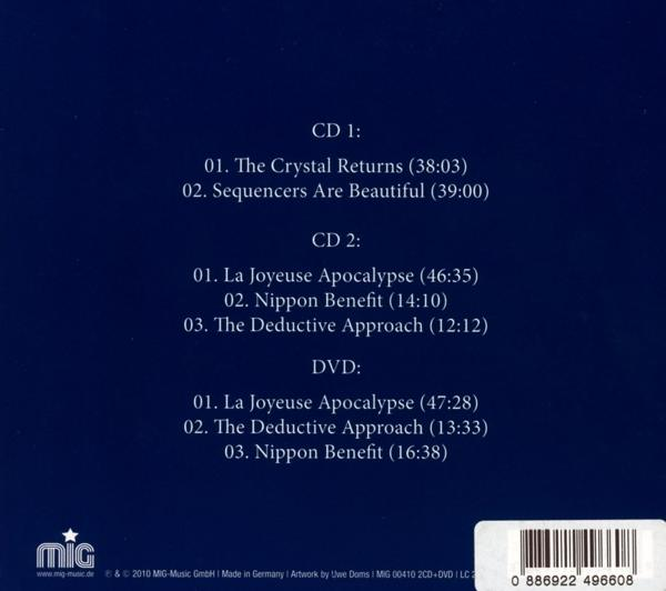 Blaue CD-Hülle mit weißem Text, der Titel auflistet.