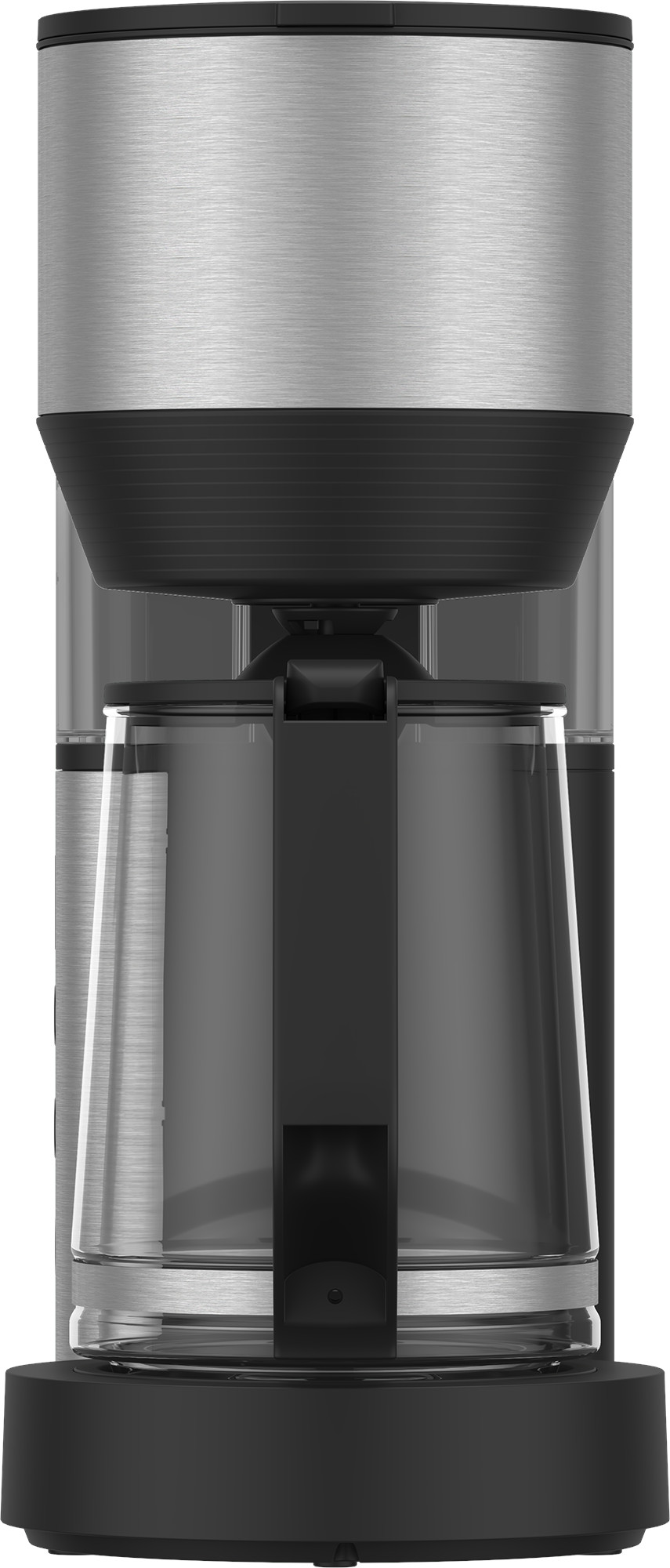 Ekspres do kawy; góra jest srebrna, środek czarny, a dół czarny.