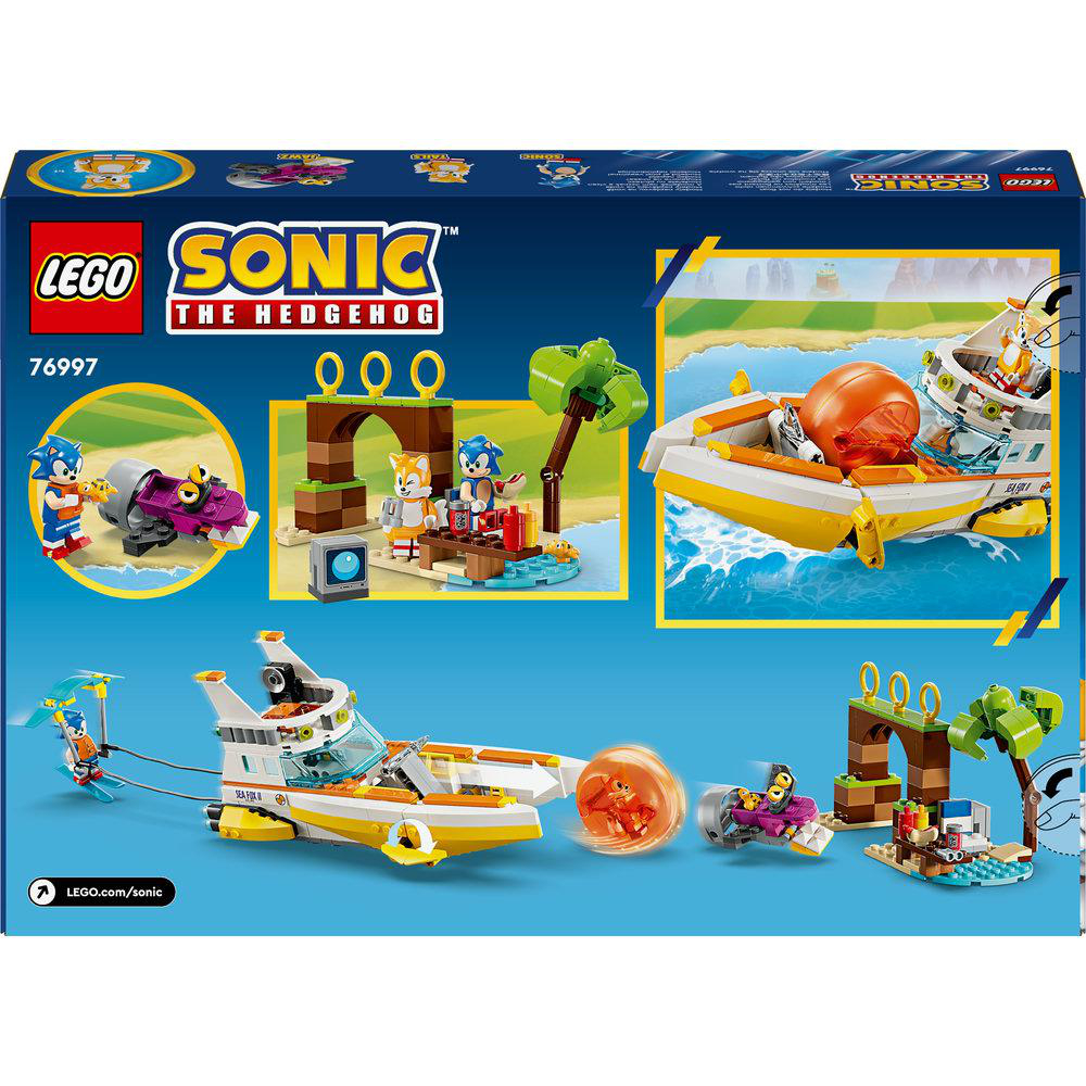 Lego Sonic The Hedgehog Box Rückseite mit verschiedenen Szenen, Charakteren und Bauten.
