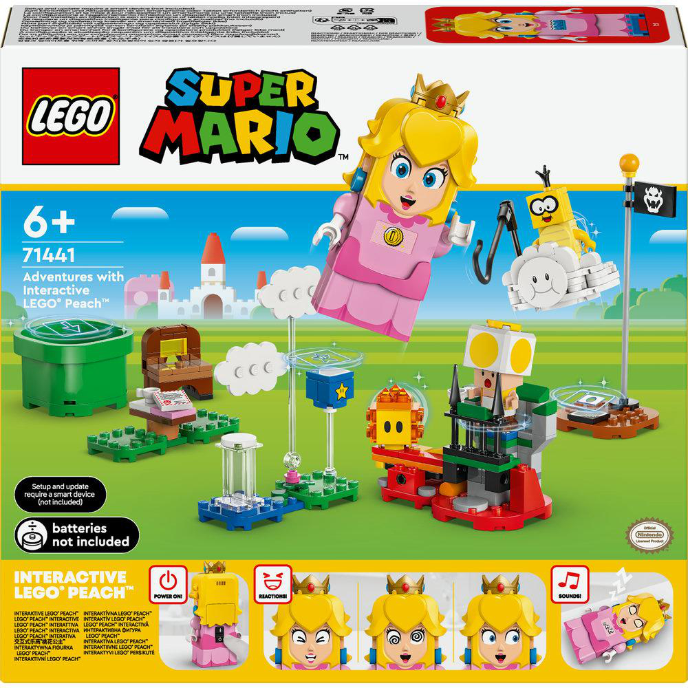 LEGO Super Mario Set-Box mit dem Spiel 'Adventures with Interactive LEGO Peach'.