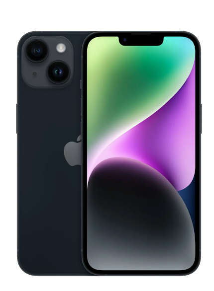 İki arka kamerası olan koyu mavi iPhone. Ekranda renkli soyut bir görüntü gösteriliyor.