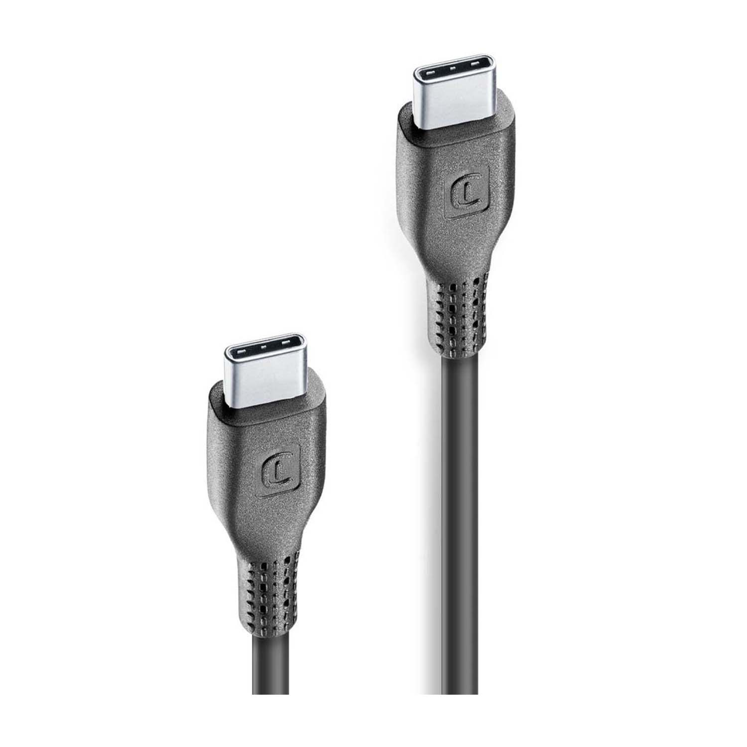 Due cavi USB-C neri. Ognuno ha un connettore all'estremità con la lettera 'L'.