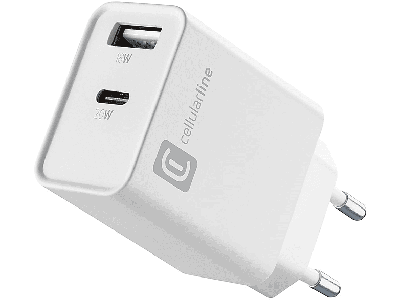 Caricabatteria Cellularline Multiporta Usbc Usb-A 20W
