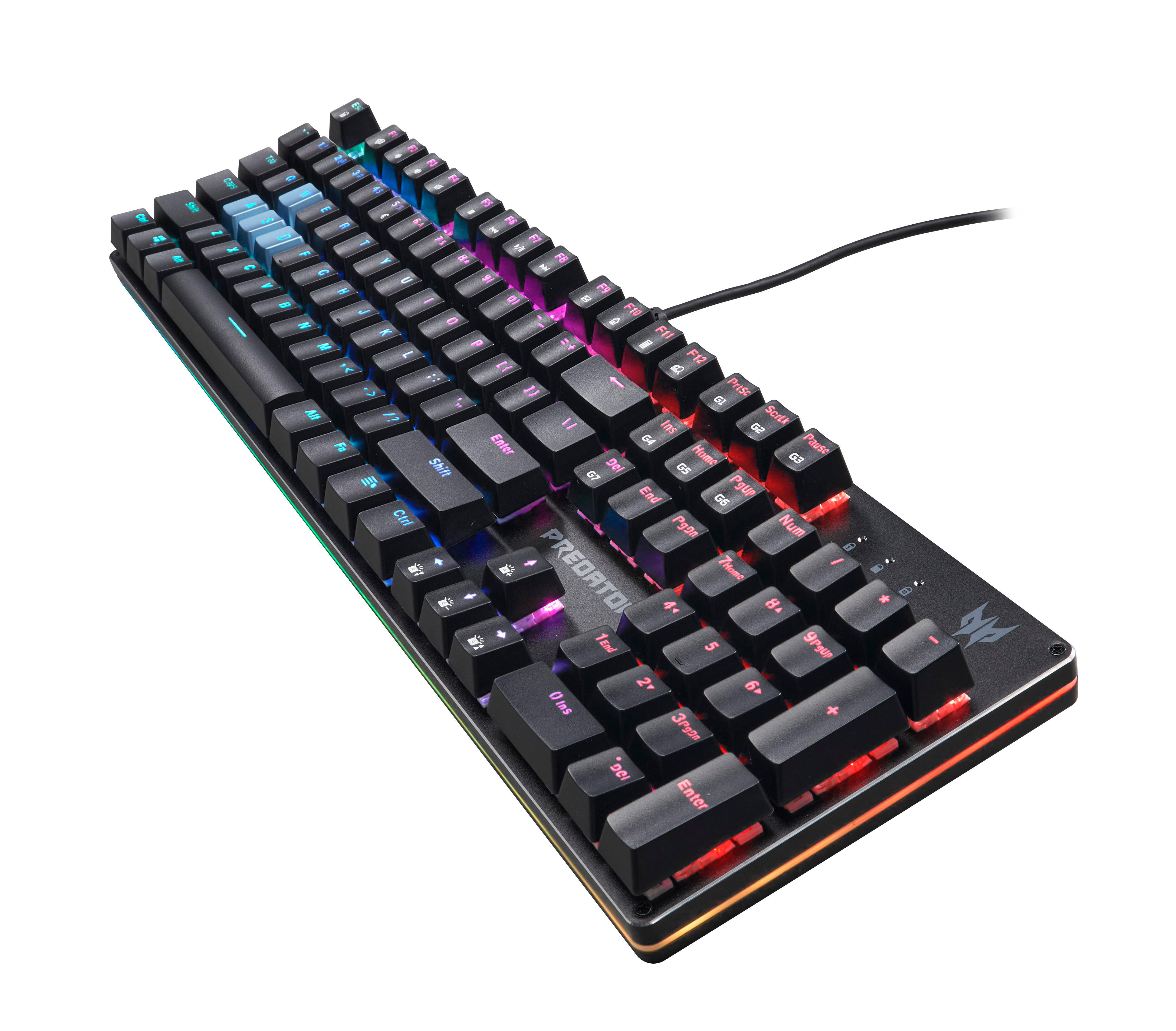 Schwarze Predator Gaming-Tastatur mit RGB-Beleuchtung.