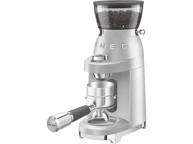 Smeg CGF 02 SSEU 50's Style Kaffeemühle (Silber, 150 W, Edelstahl-Kegelmahlwerk)