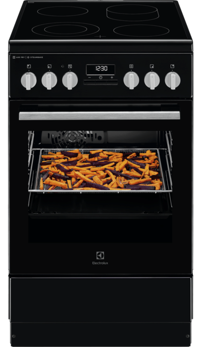 ELECTROLUX LKR564275K Kerámia tűzhely, SteamBake, AirFry, Multi 9, 57 l, sütővilágítás, teleszkópos sütősín, grill, katalitikus, digitális programóra