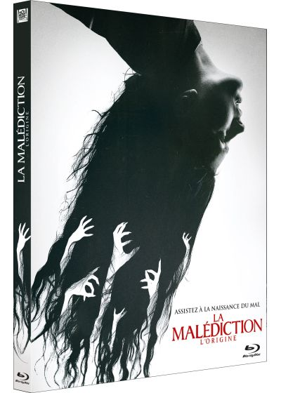 Affiche du film La Malédiction L'Origine. Présente le visage d'une femme et des mains tendues vers le haut.