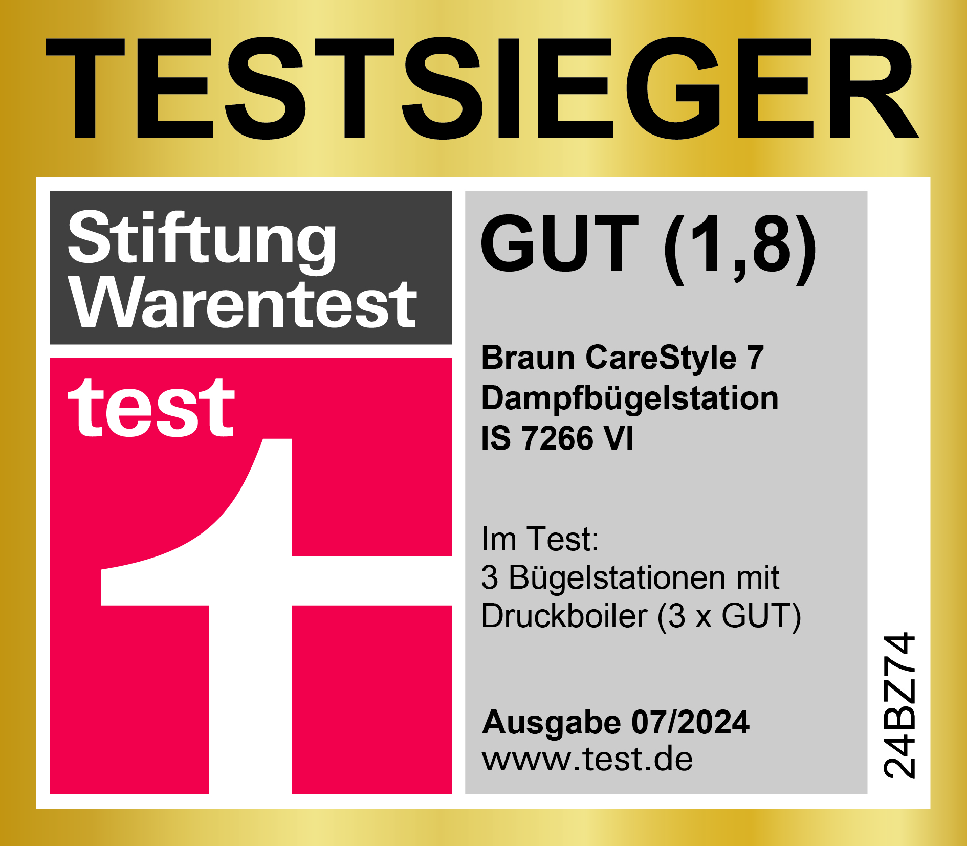 Stiftung Warentest. GUT (1,8). Braun CareStyle 7. Ausgabe 07/2024.