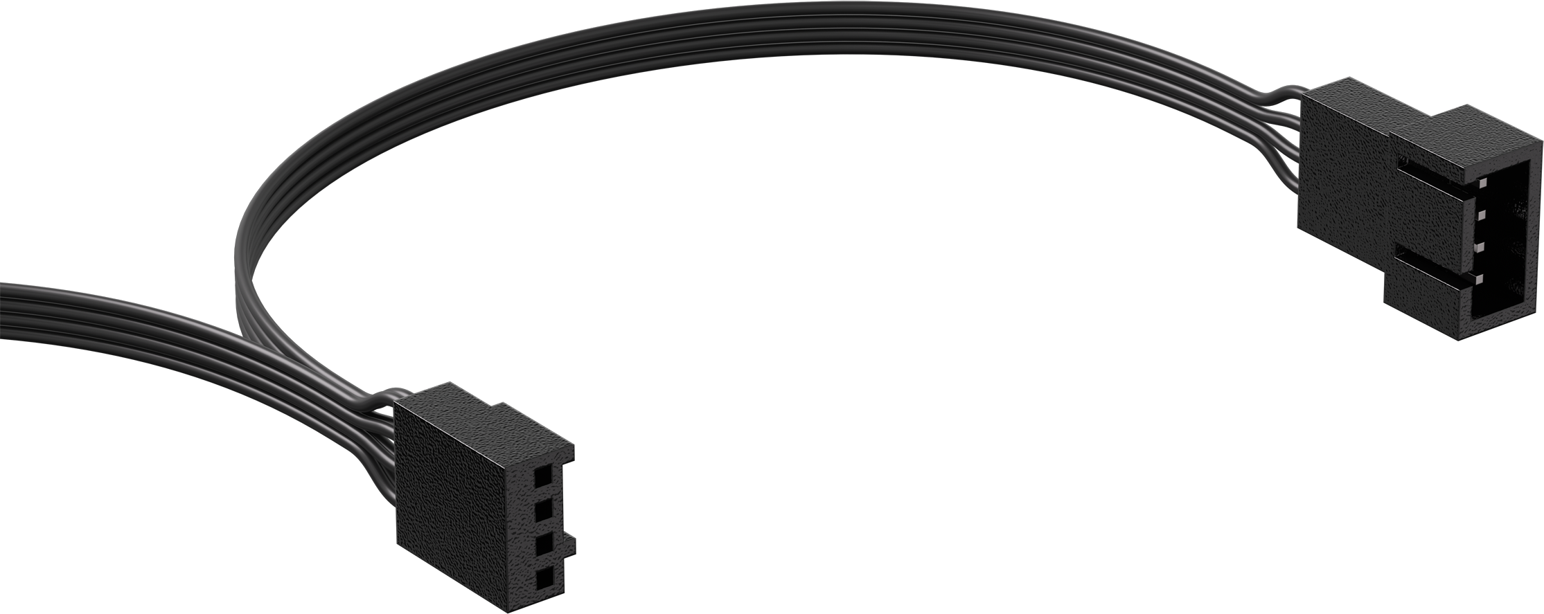 Schwarzes Lüfterkabel mit drei Anschlüssen für eine Computerkomponente.