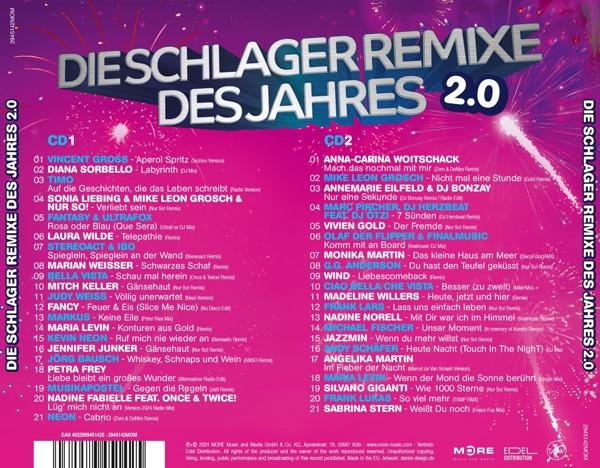 CD-Cover für ein Compilation-Album. Titel: Die Schlager Remixes des Jahres 2.0.