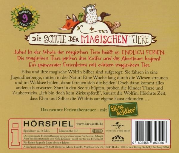 Rückseite eines deutschen Kinderbuchs. Text und Illustrationen im Comic-Stil.