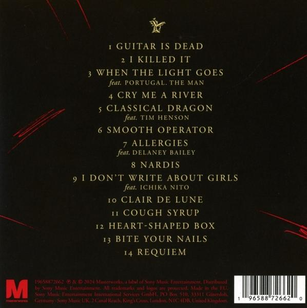 CD-Cover mit Trackliste auf schwarzem Hintergrund.