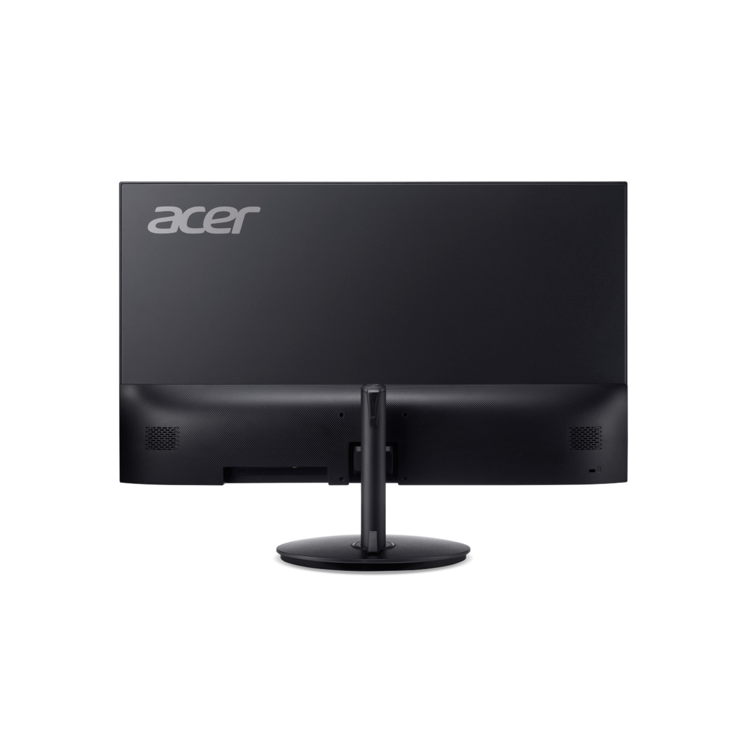 Back view of a black Acer monitor. The Acer logo is at the top. The stand and ports are visible.