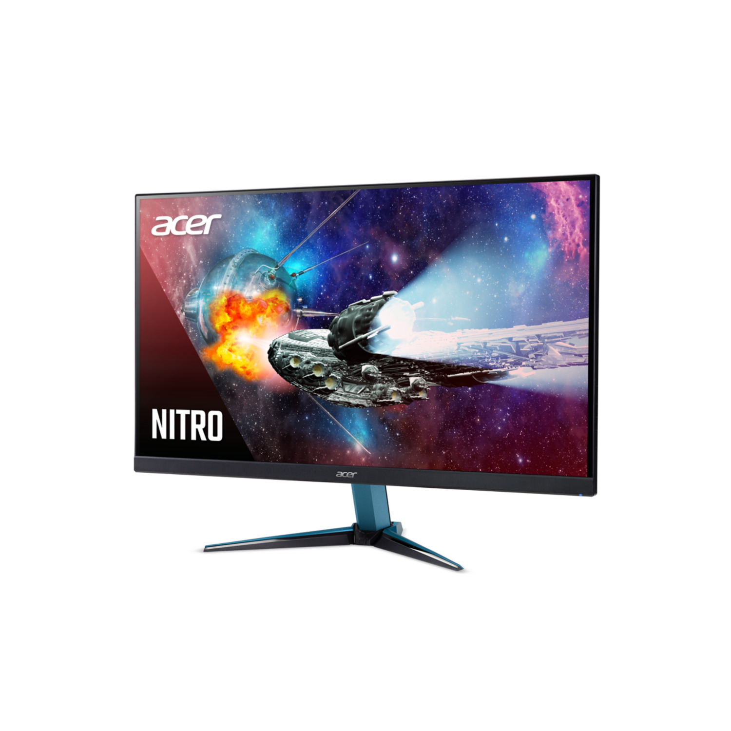Acer Nitro gaming monitor on a desk. Shows a space scene on the screen.