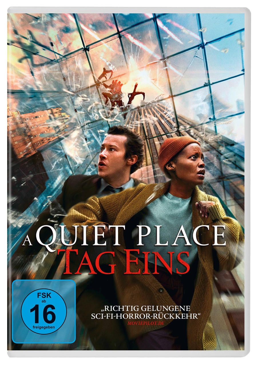 DVD-Cover für 'A Quiet Place: Day One' mit zwei Personen in einem Raum und einer Stadtszene.