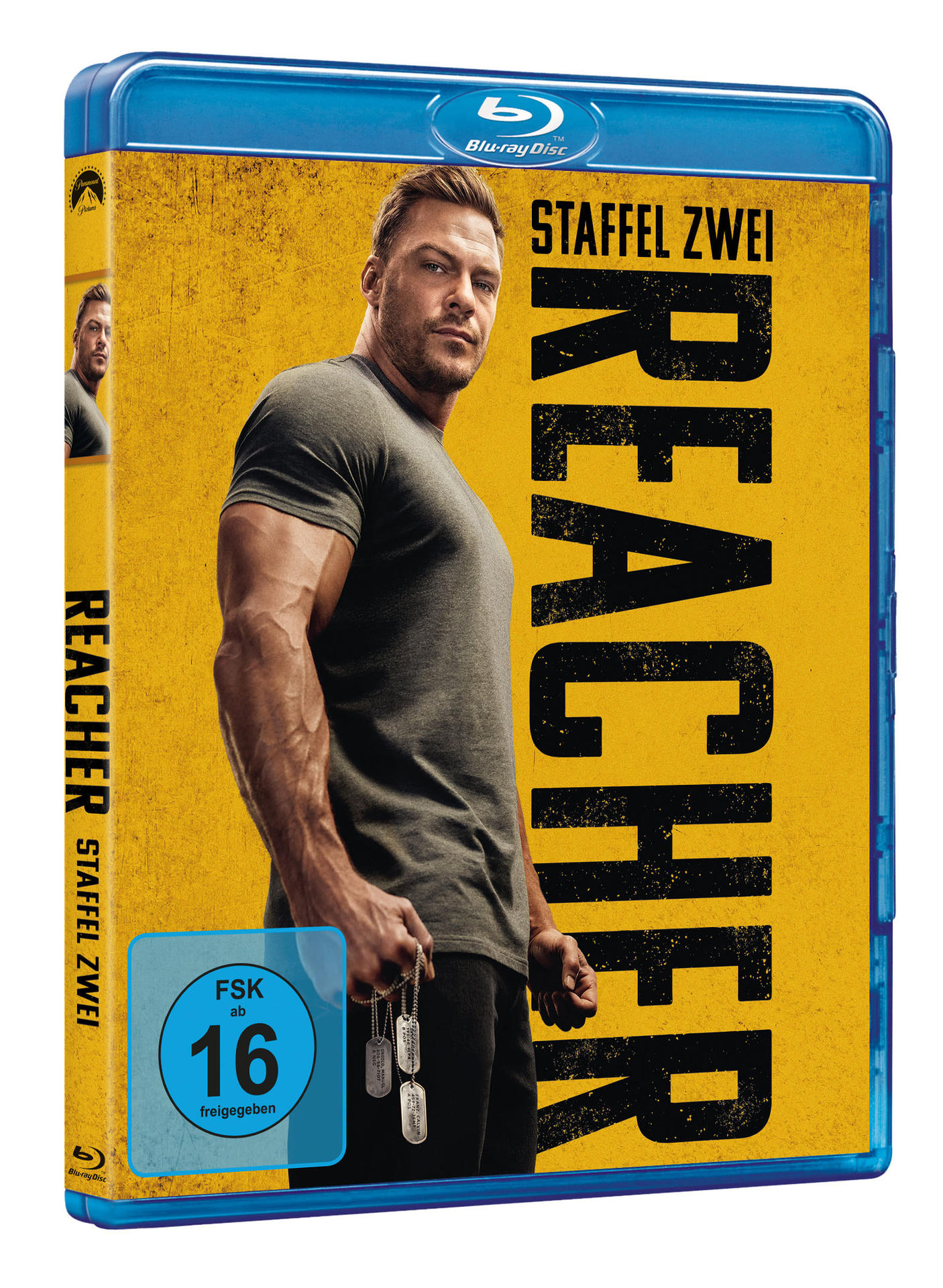 Blu-ray-Hülle von 'Reacher: Season Two' mit einem Mann auf dem Cover.
