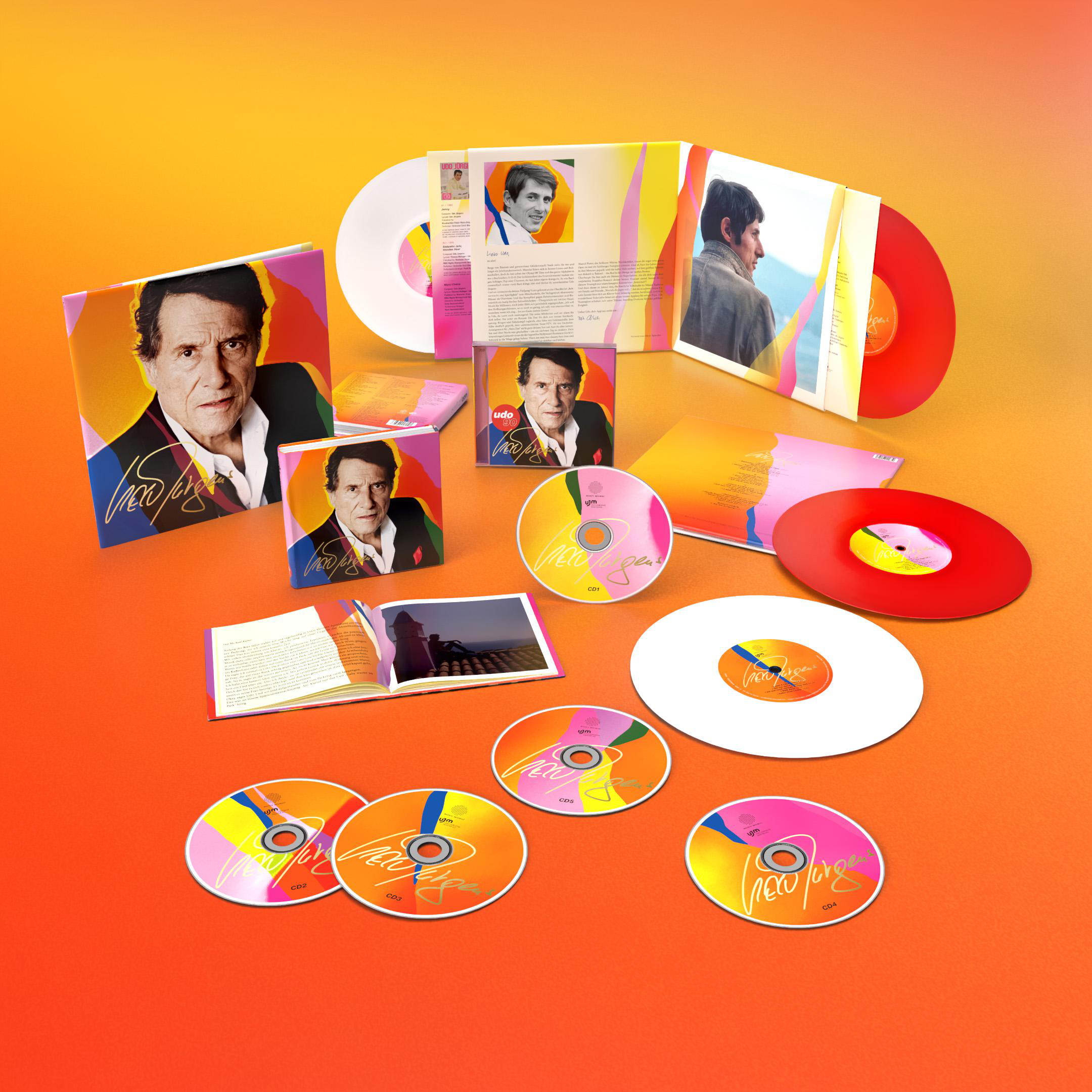 Ein Album-Set mit dem Bild eines Mannes, mit einer CD und zwei Vinyls.