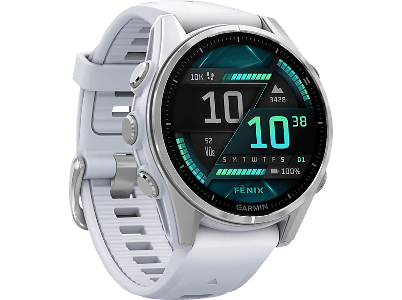GARMIN fenix® 8 - 43 mm AMOLED Smartwatch Edelstahl Silikon, 20 mm, Steinweiß
