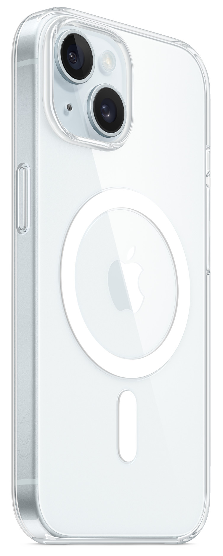 Átlátszó telefontok Apple logóval, iPhone látható kamerával.