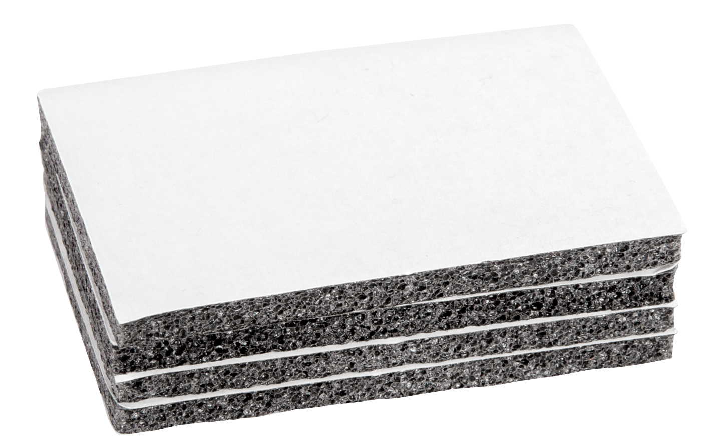 Stapel aus Schallschutzschaum, aus dunkelgrauem Material mit weißer Rückseite.