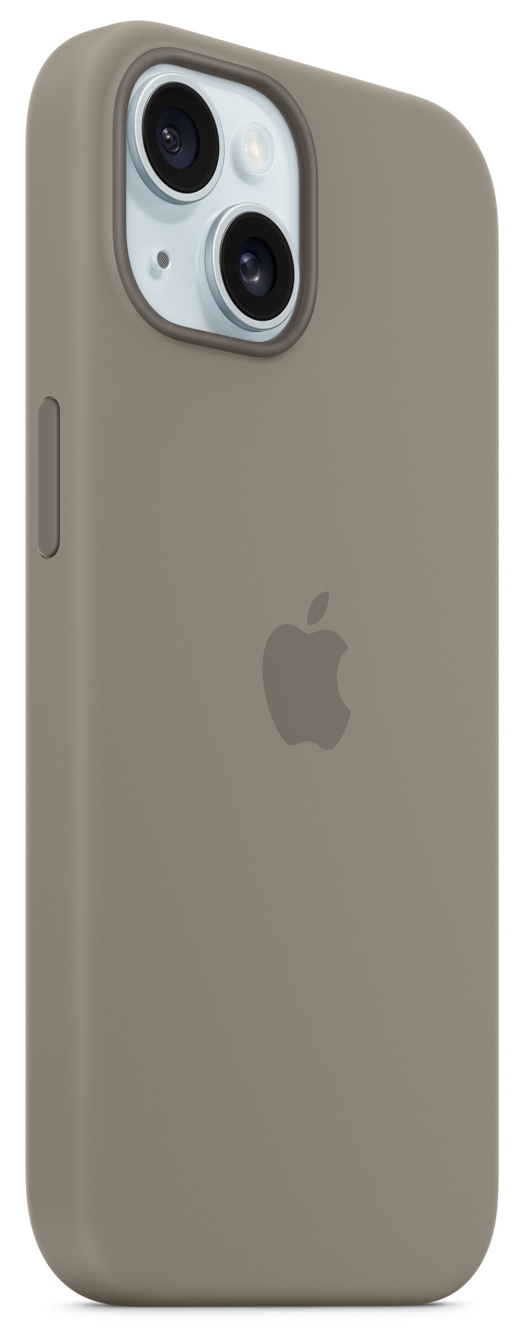 Taupe telefontok kamer lencsékkel és Apple logóval.