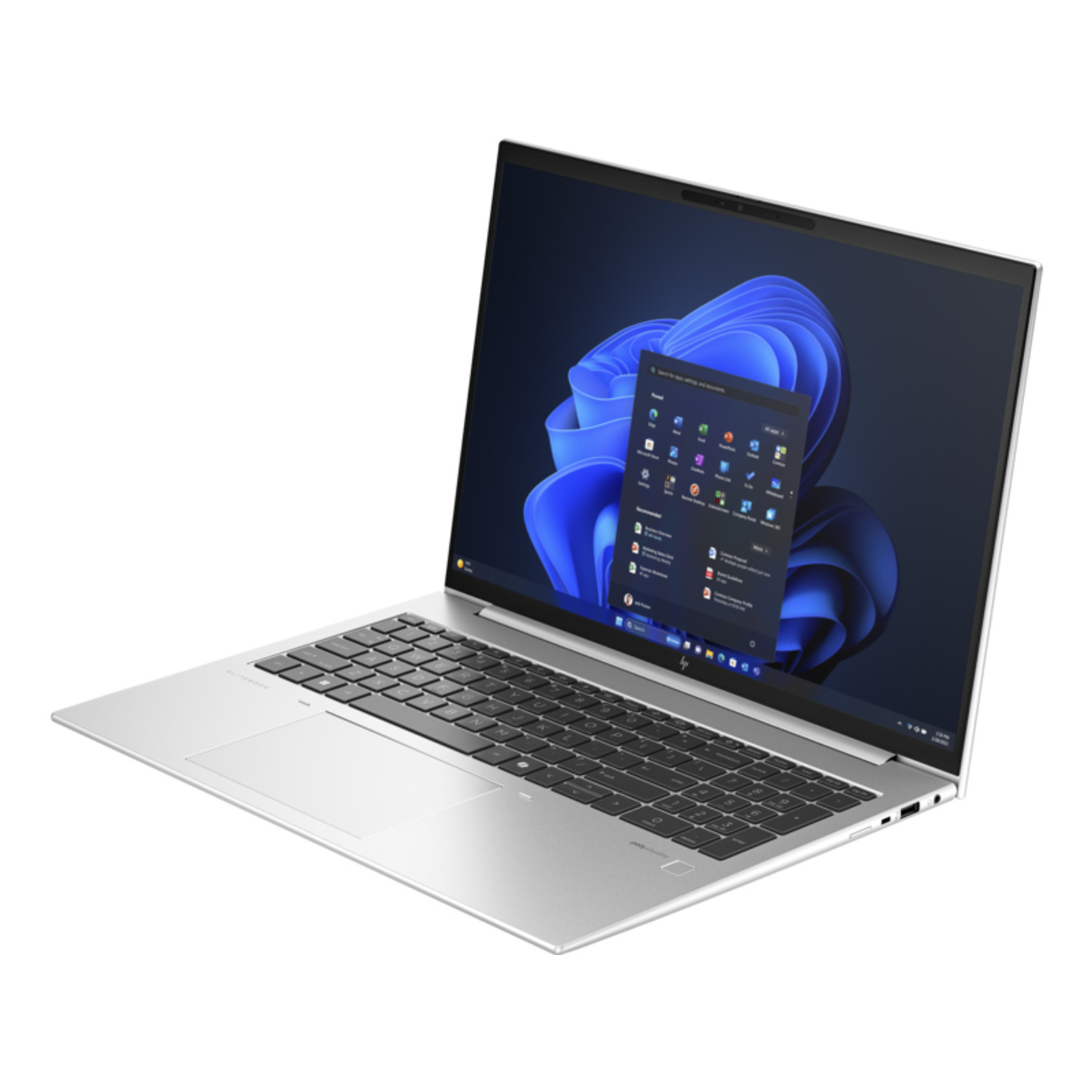 Twee aanzichten van de zijkant van een zilveren laptop, poorten zijn zichtbaar.