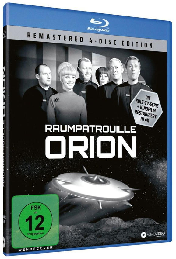 Eine Blu-ray-Disc-Hülle mit Weltraumthema. Der Titel lautet 'RAUMPATROUILLE ORION'.