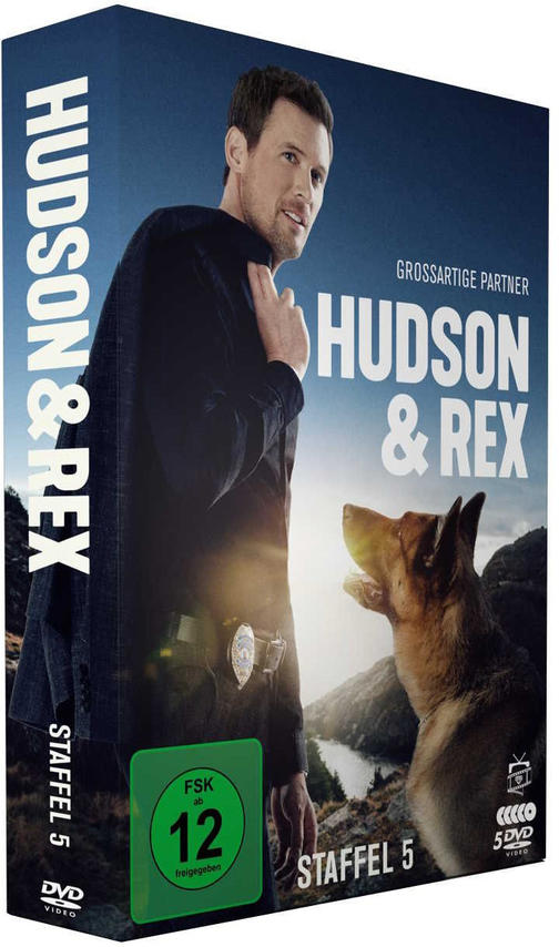 DVD-Box-Set von Hudson & Rex mit einem Mann und einem Hund auf dem Cover.