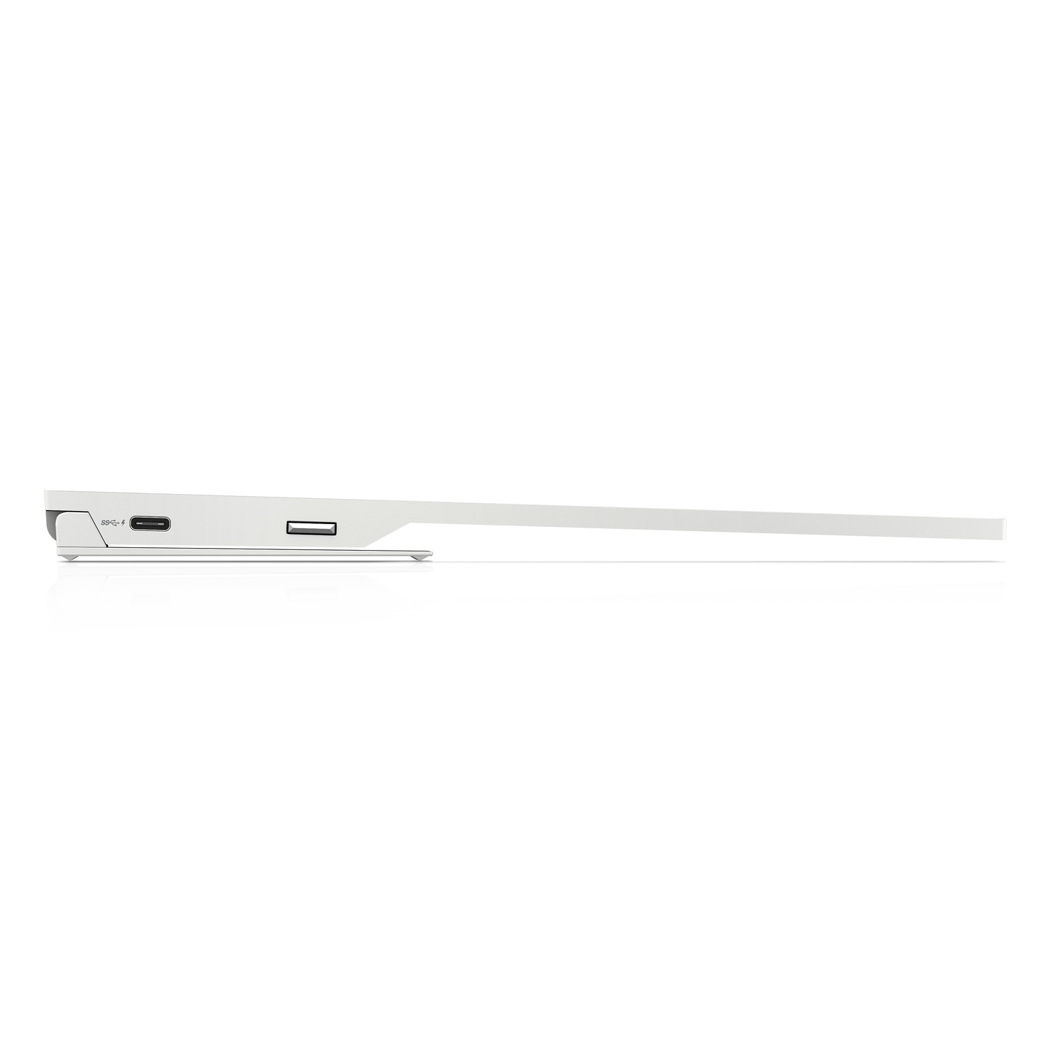 Side view of a white laptop with a USB-C port and other ports.