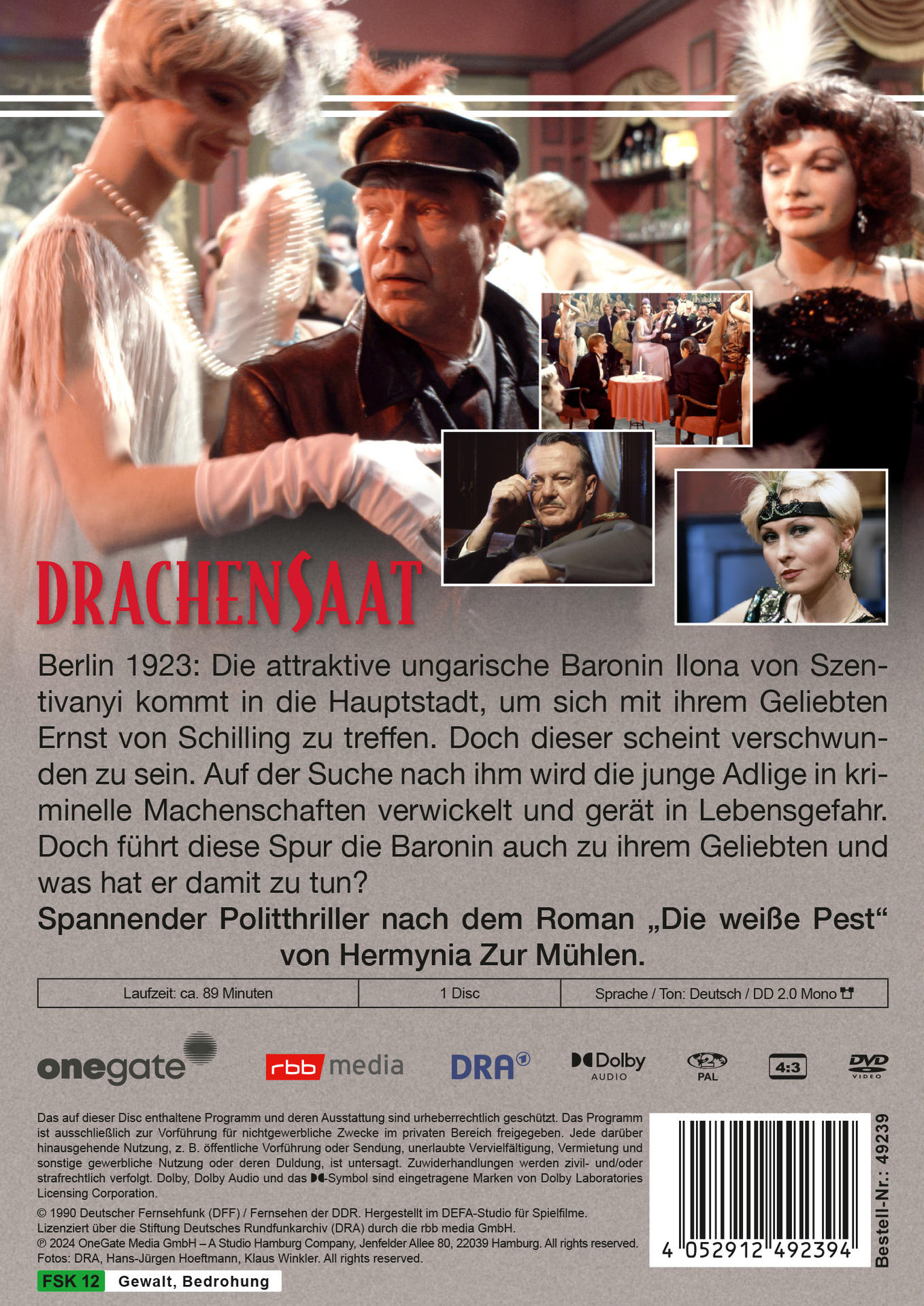 DVD-Cover: Eine Filmszene, Titel auf Deutsch. Text auf Deutsch, mit eingebetteten Bildern und Logos.