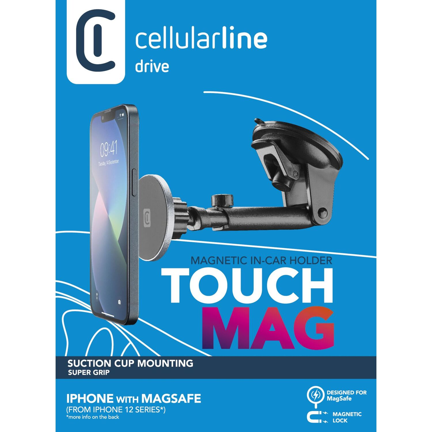 Support de téléphone de voiture avec un téléphone monté. Ventouse, magnétique et compatible iPhone.