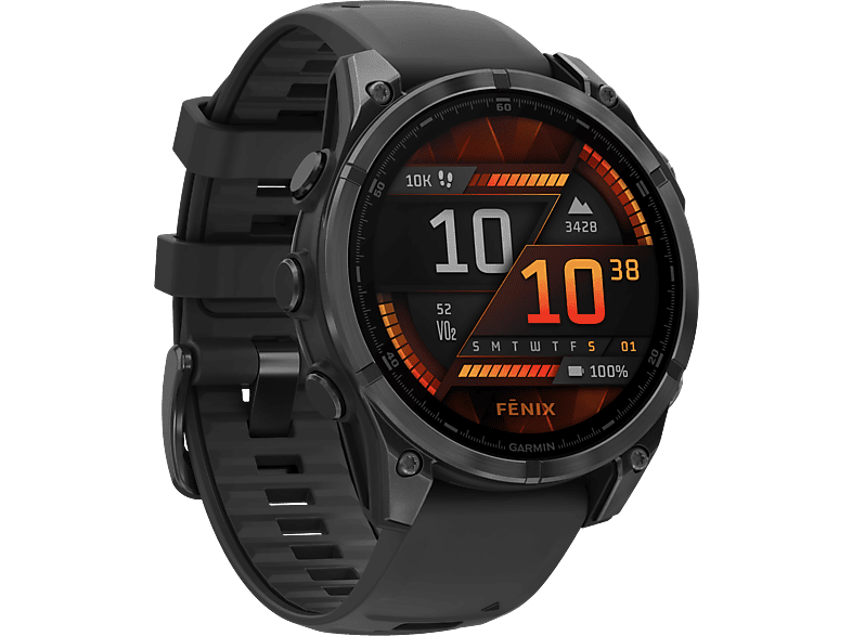 GARMIN fēnix 8 (47 mm) Multisport-Smartwatch Faserverstärktes Polymer mit Metallgehäuse hinten Silikon, 125 - 208 mm, Schwarz/Schiefergrau