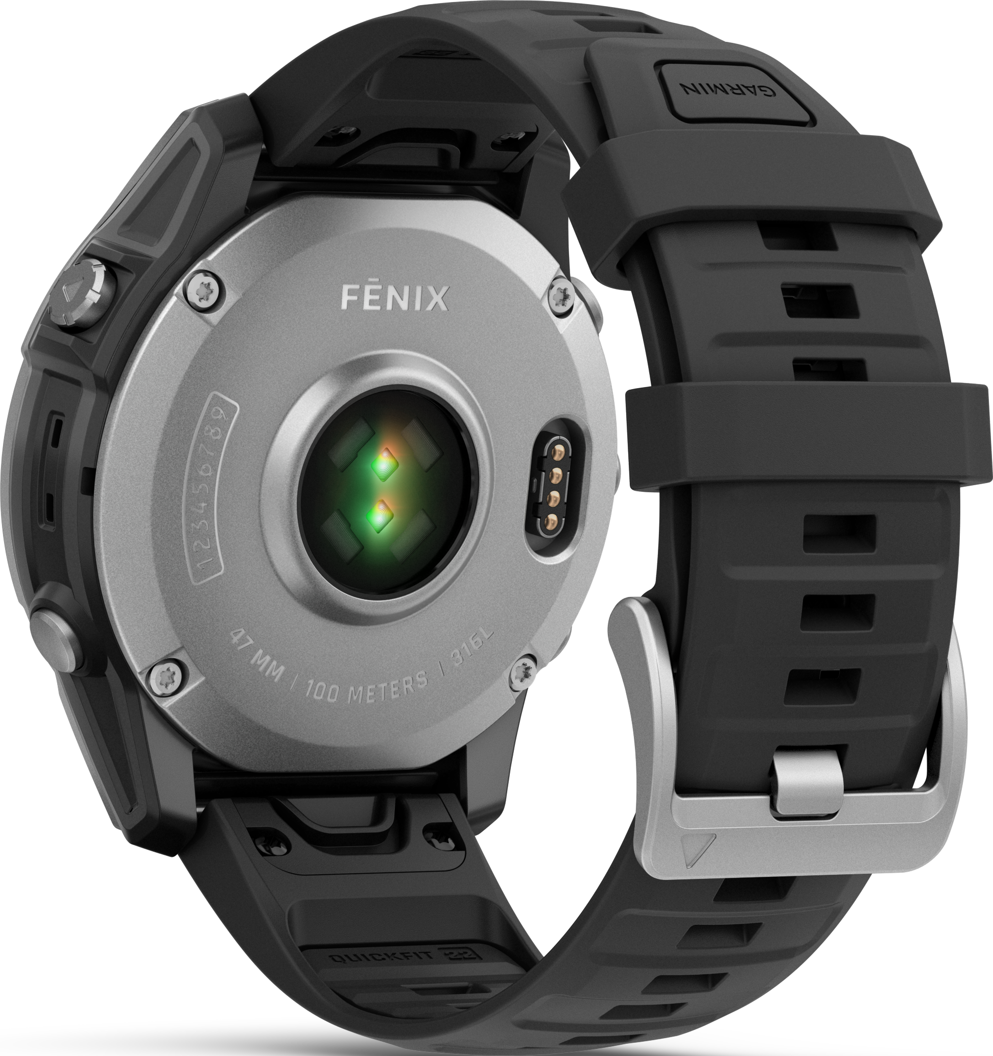 GARMIN fēnix E (47 mm) Multisport-Smartwatch Faserverstärktes Polymer mit Metallgehäuse hinten Silikon, 125 - 208 mm, Schwarz/Silber